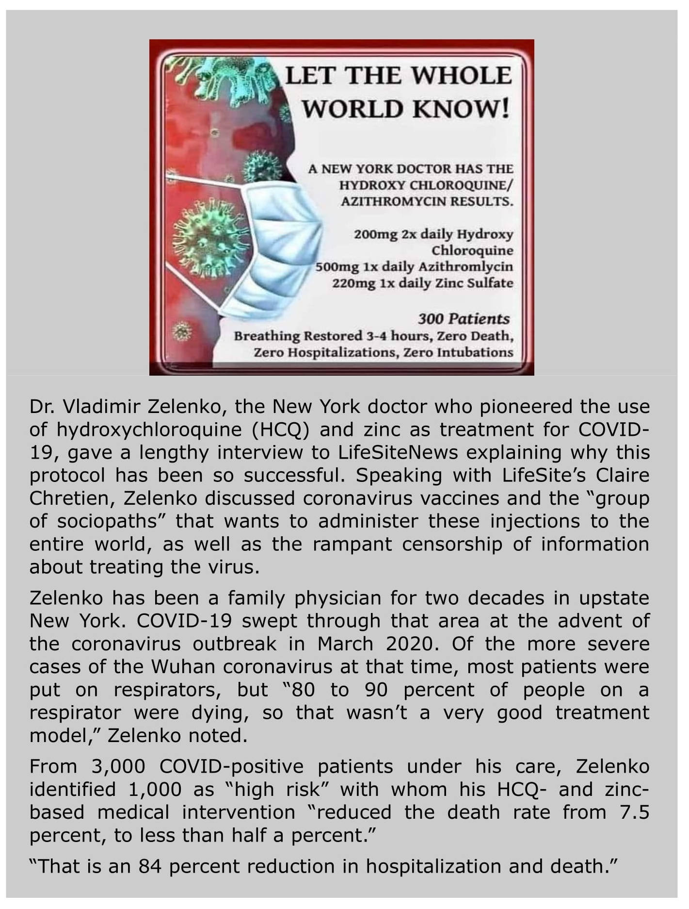 Let the World Know - Treatment for Covid