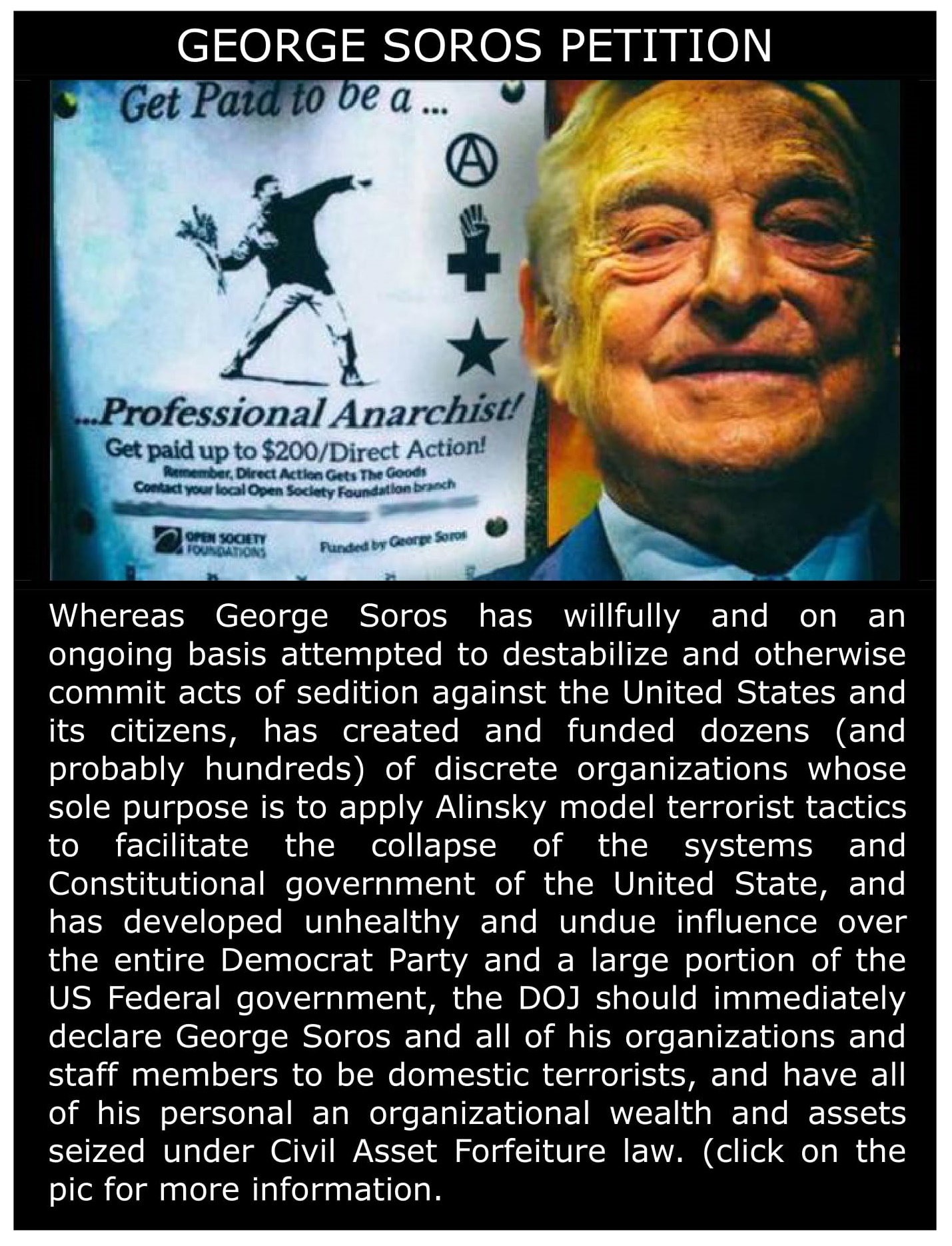 Washington Petition for Arrest of George Soros